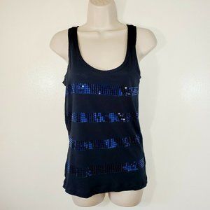 J Crew Womans Xsmall Tank Top Navy Sequin Stripe